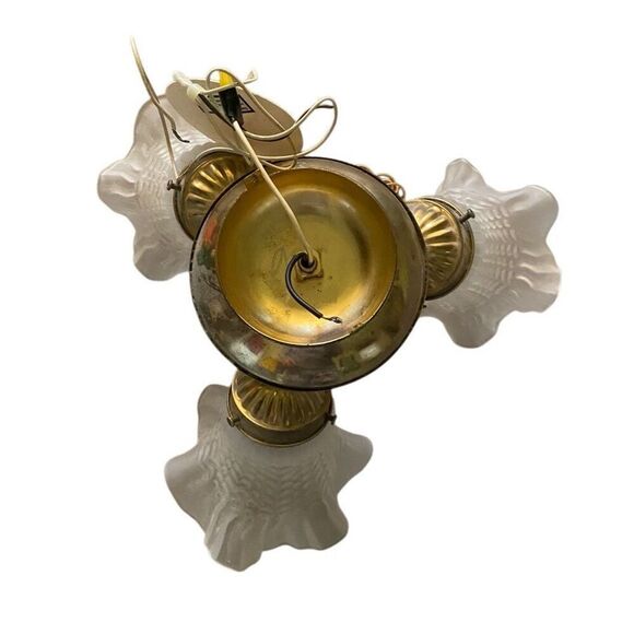 Vintage Three-Light Ceiling Fixture Art Deco Frosted Shades Cottage Style Flush - Picture 4 of 5